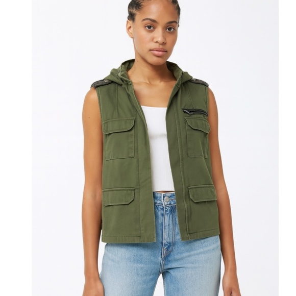 BDG Urban Outfitters Hooded Utility Vest Olive Green Size Small - Picture 1 of 7